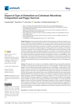 Impact of Type of Parturition on Colostrum Microbiota Composition and Puppy Survival