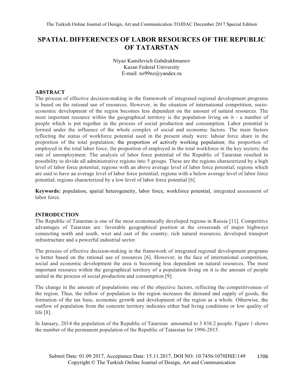 Spatial Differences of Labor Resources of the Republic of Tatarstan