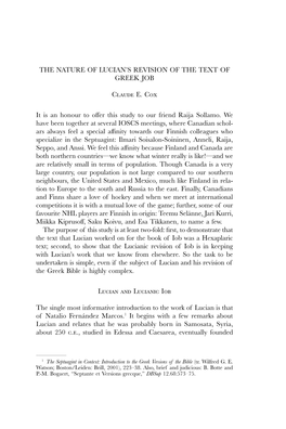 The Nature of Lucian's Revision of the Text Of