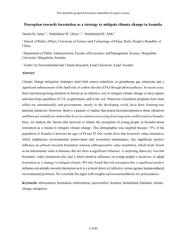 Perception Towards Forestation As a Strategy to Mitigate Climate Change in Somalia