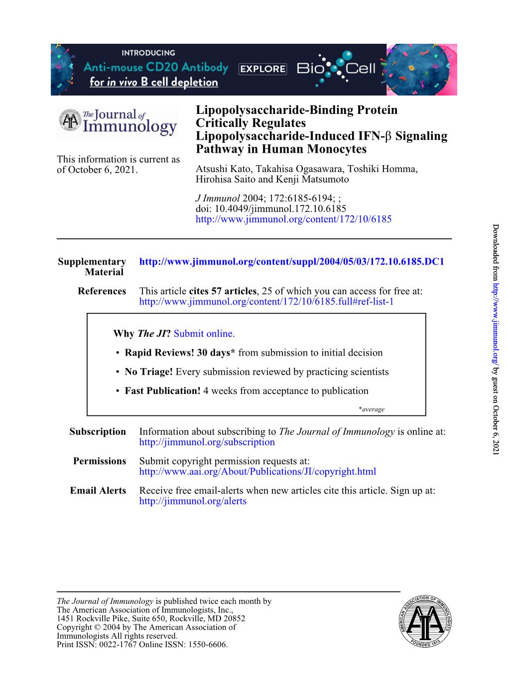 Critically Regulates Lipopolysaccharide-Binding Protein