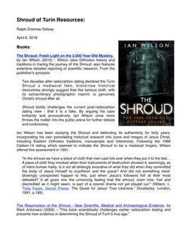 Shroud Resources and Bibliography.Pages