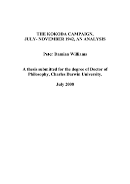The Kokoda Campaign, July- November 1942, an Analysis