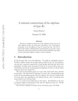 3 Jul 2015 a Rational Construction of Lie Algebras of Type E7
