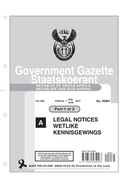 Government Gazette Staatskoerant REPUBLIC of SOUTH AFRICA REPUBLIEK VAN SUID-AFRIKA