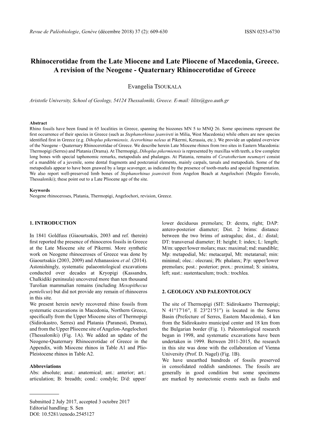 Rhinocerotidae from the Late Miocene and Late Pliocene of Macedonia, Greece