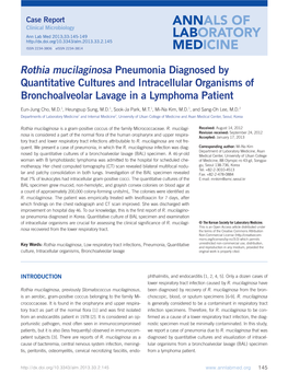 Rothia Mucilaginosa Pneumonia Diagnosed by Quantitative Cultures and Intracellular Organisms of Bronchoalveolar Lavage in a Lymphoma Patient