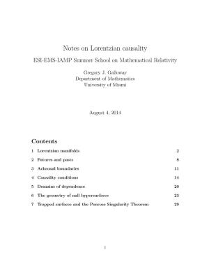 Notes on Lorentzian Causality ESI-EMS-IAMP Summer School on Mathematical Relativity