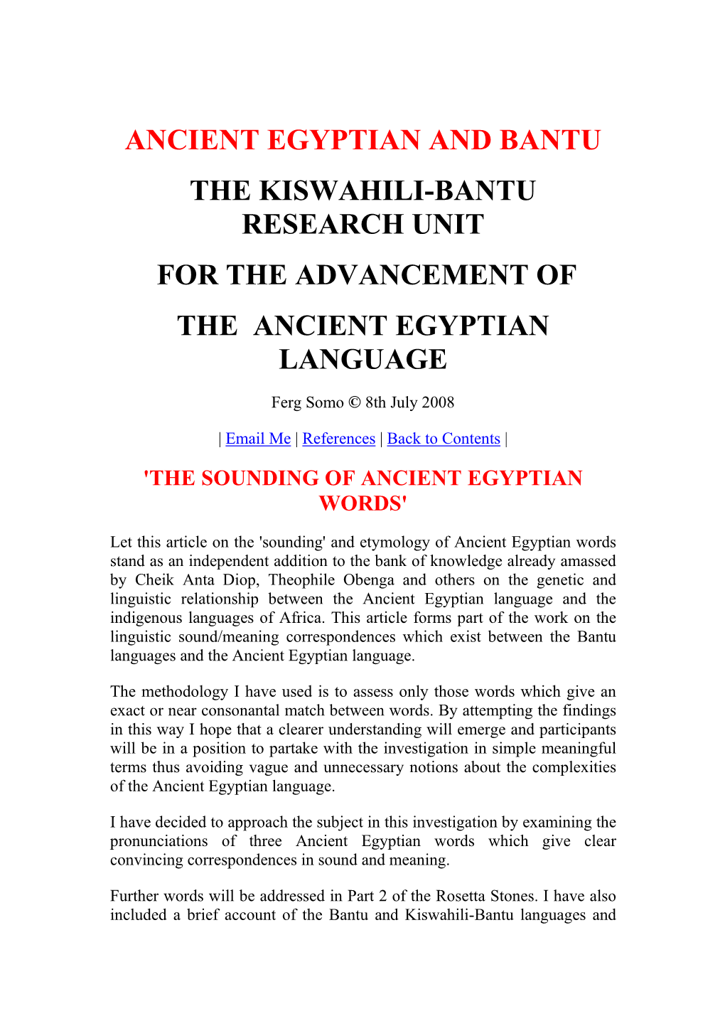 Ancient Egyptian and Bantu the Kiswahili-Bantu Research Unit