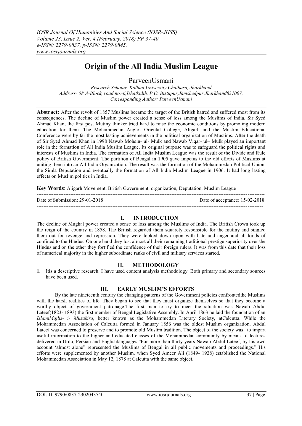 Origin of the All India Muslim League