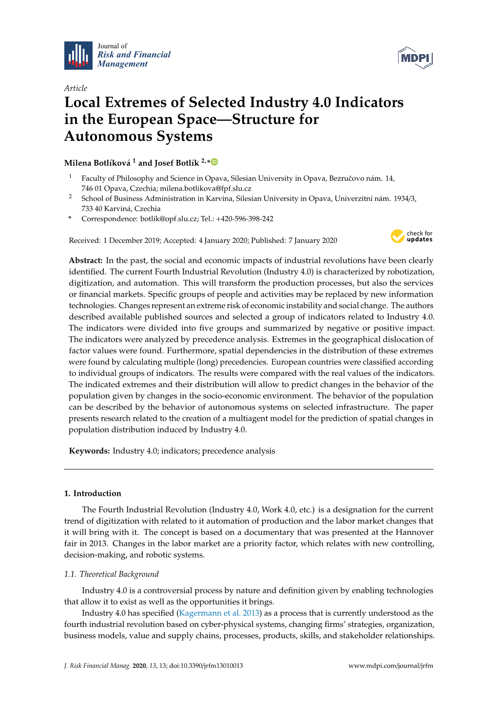 Local Extremes of Selected Industry 4.0 Indicators in the European Space—Structure for Autonomous Systems