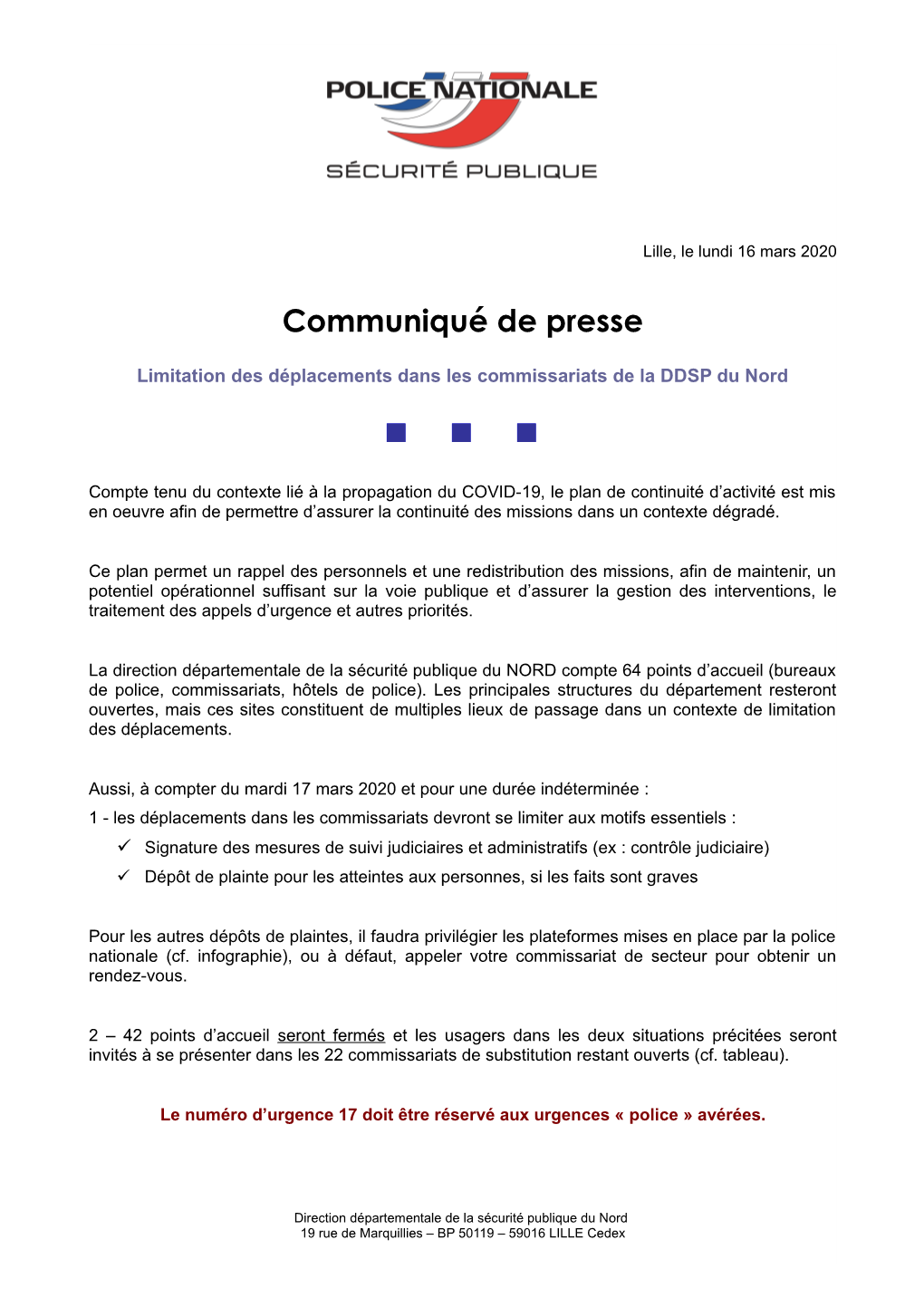 Communiqué De Presse