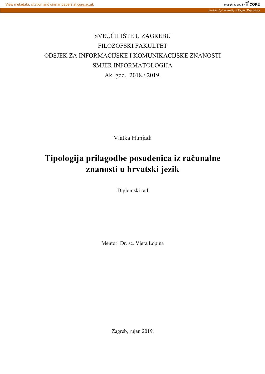 Tipologija Prilagodbe Posuđenica Iz Računalne Znanosti U Hrvatski Jezik