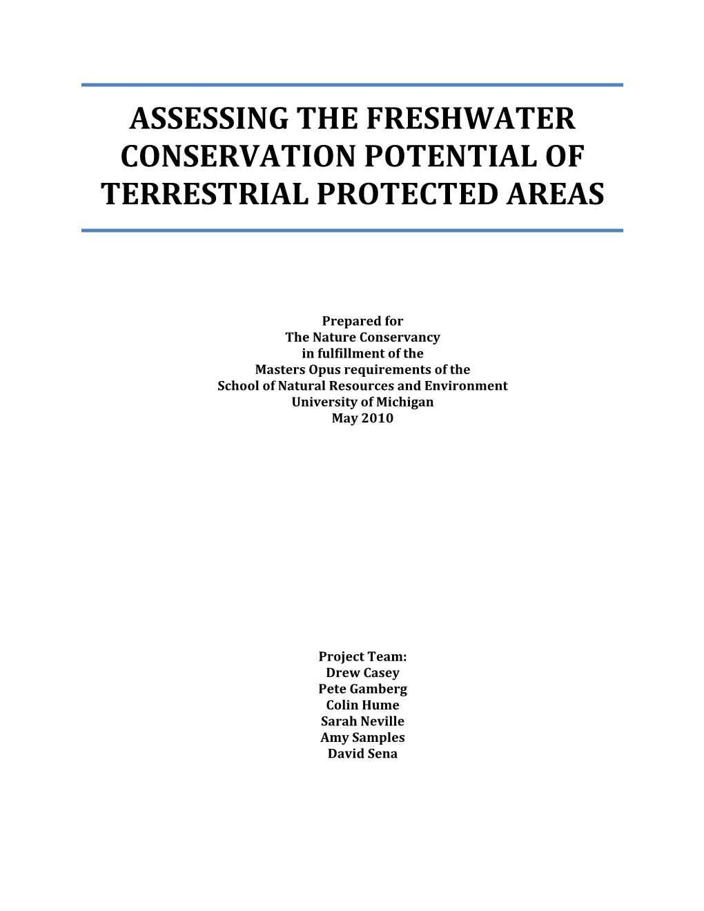 Assessing the Freshwater Conservation Potential of Terrestrial Protected Areas