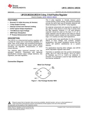 LM123/LM323A/LM323 3-Amp, 5-Volt Positive Regulator Datasheet (Rev. B)