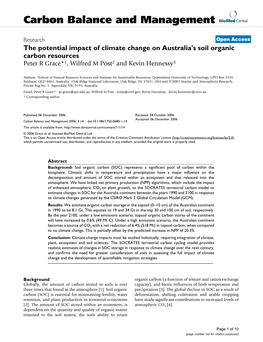 The Potential Impact of Climate Change on Australia's Soil Organic Carbon Resources Peter R Grace*1, Wilfred M Post2 and Kevin Hennessy3