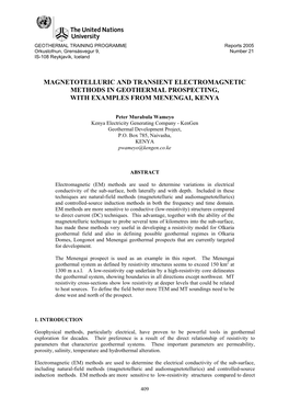 Magnetotelluric and Transient Electromagnetic Methods in Geothermal Prospecting, with Examples from Menengai, Kenya