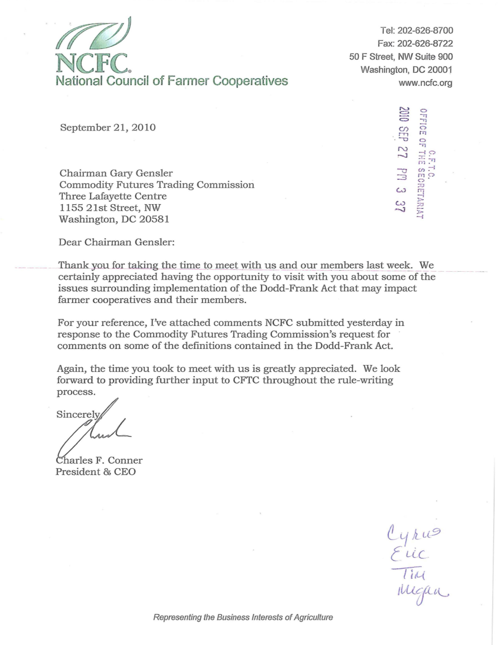 Fl7?) Tel: 202-626-8700 Fax: 202-626-8722 50 F Street, NW Suite 900 NCCIFCC® Washington, DC 20001 National Council of Farmer Cooperatives