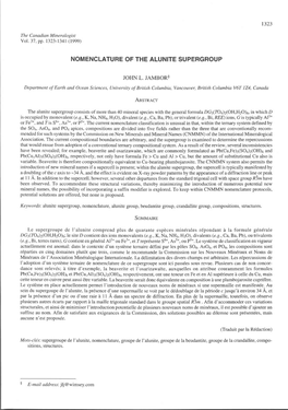 Nomenclature of the Alunite Supergroupis Com- Mineralogy (Palache Et Al