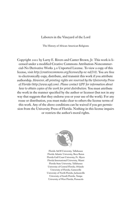 Laborers in the Vineyard of the Lord: the Beginnings of the AME Church in Florida, 1865-1895 / Larry E