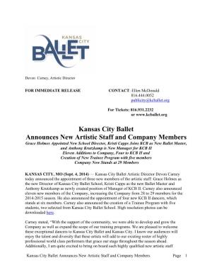 September 4, 2014 Kansas City Ballet New Artistic Staff and Company