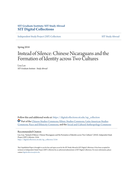 Chinese Nicaraguans and the Formation of Identity Across Two Cultures Lisa Lee SIT Graduate Institute - Study Abroad