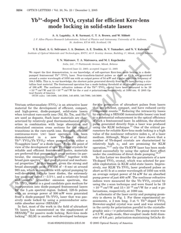 Yb3+-Doped YVO4 Crystal for Efficient Kerr-Lens Mode Locking in Solid