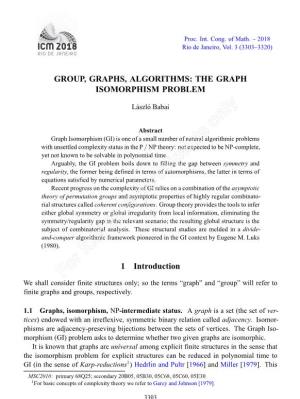 Group, Graphs, Algorithms: the Graph Isomorphism Problem