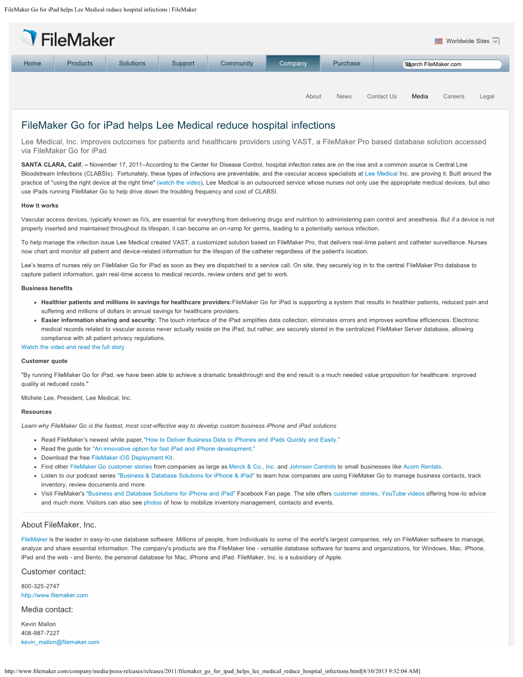 Filemaker Go for Ipad Helps Lee Medical Reduce Hospital Infections | Filemaker