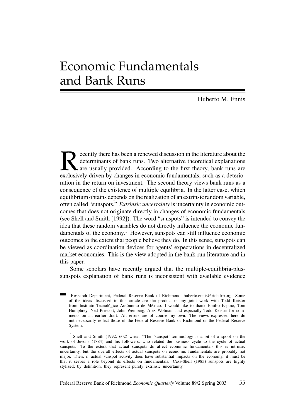 Economic Fundamentals and Bank Runs