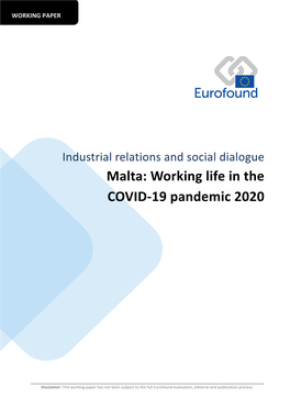 Malta: Working Life in the COVID-19 Pandemic 2020