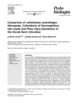 Hexapoda, Collembola) of Thermophilous Oak Woods and Pinus Nigra Plantations in the Slovak Karst (Slovakia
