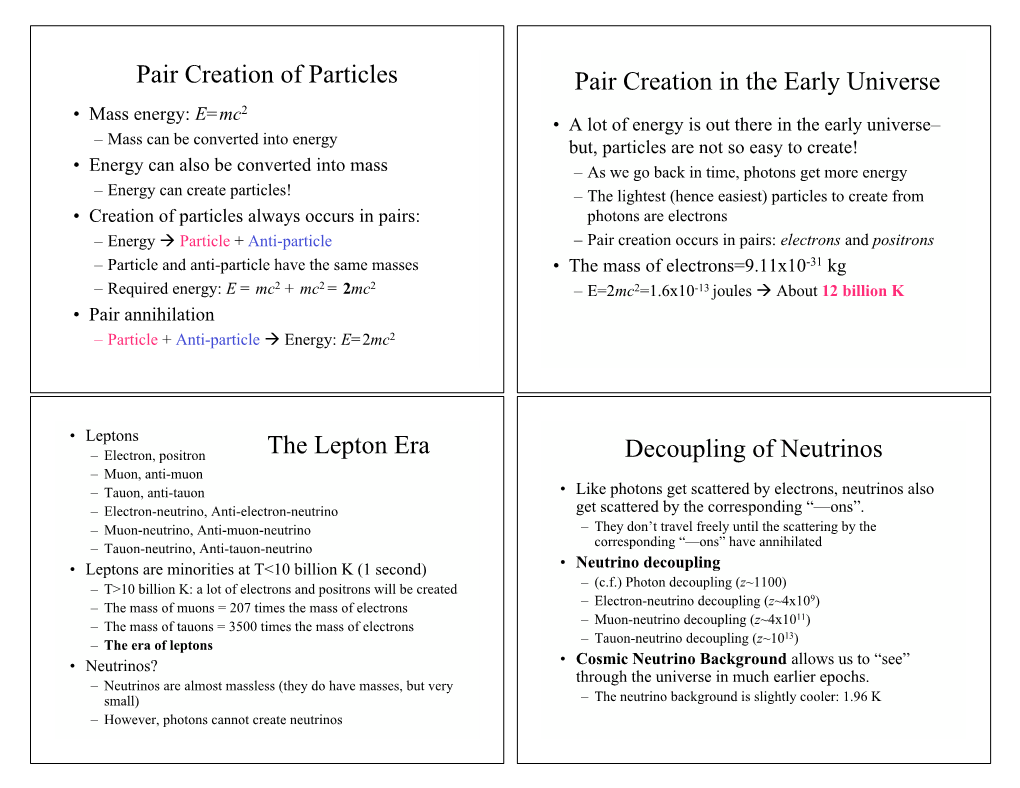 Pair Creation of Particles