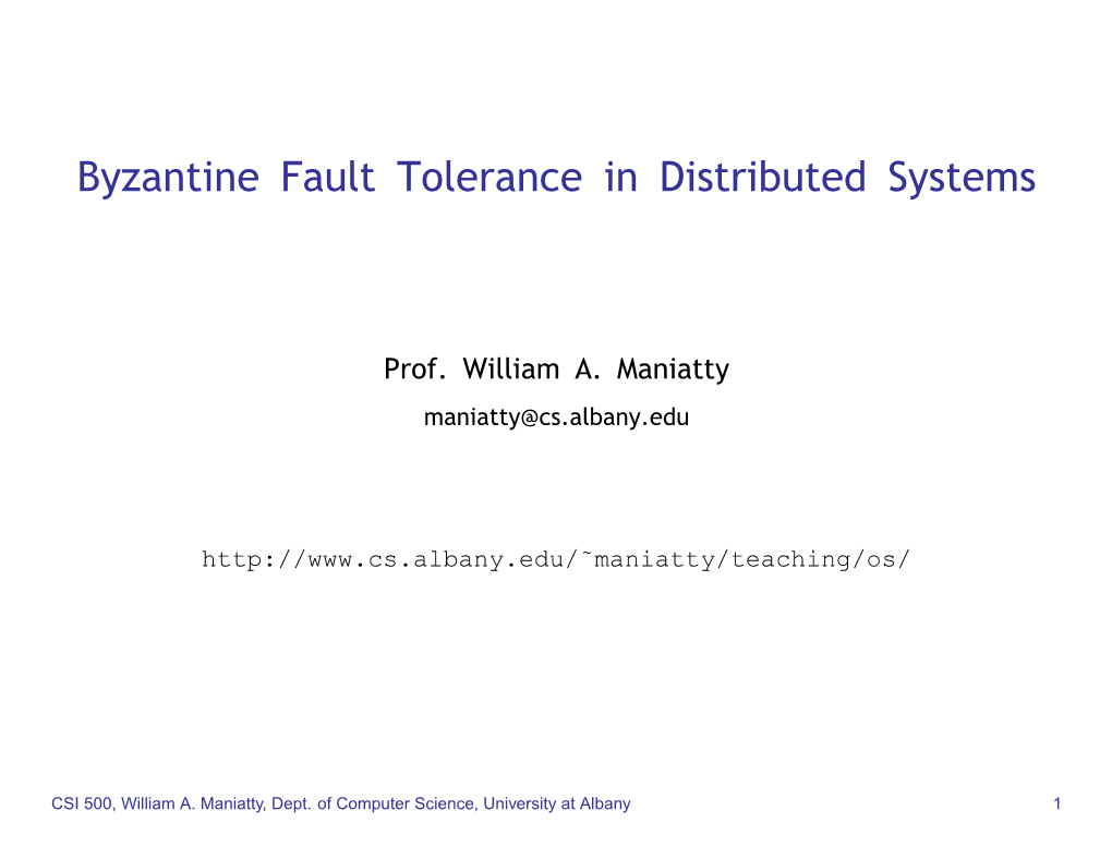 Byzantine Fault Tolerance in Distributed Systems