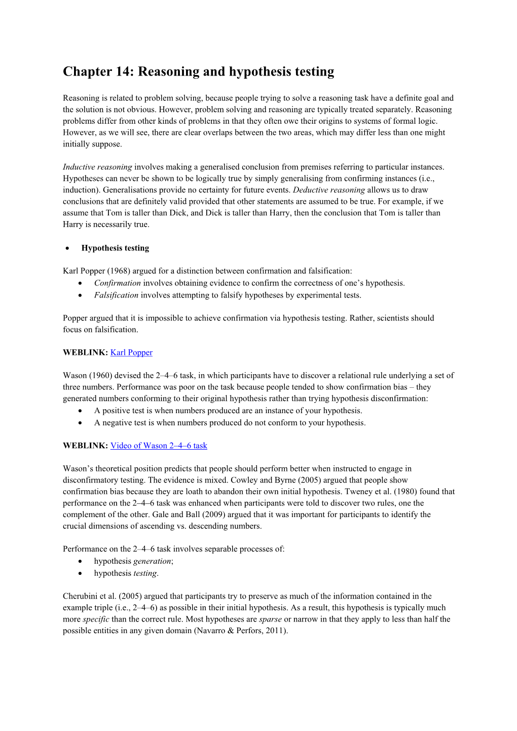 Chapter 14: Reasoning and Hypothesis Testing