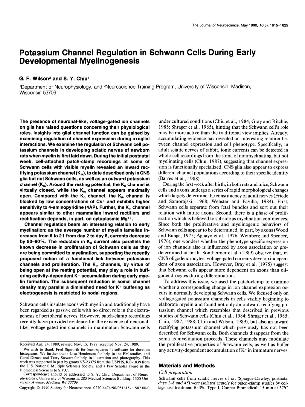 Potassium Channel Regulation in Developmental Myelinogenesis Schwann Cells During Early