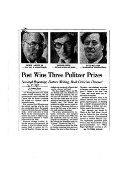 Post Wins Three Pulitzer Prizes