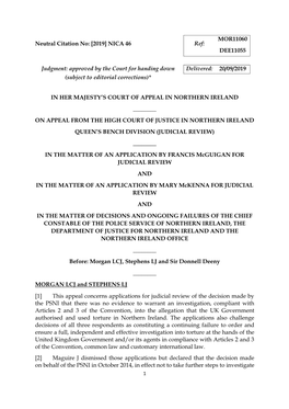 Neutral Citation No: [2019] NICA 46 Ref: MOR11060 DEE11055 Judgment: Approved by the Court for Handing Down Delivered: 20/09/201