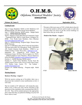 O.H.M.S. Oklahoma Historical Modelers’ Society NEWSLETTER