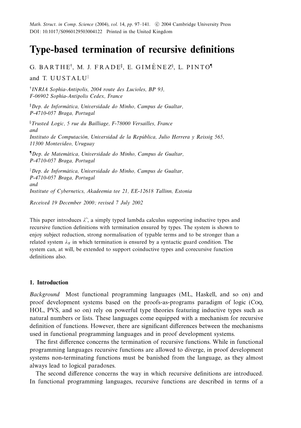 Type-Based Termination of Recursive Definitions