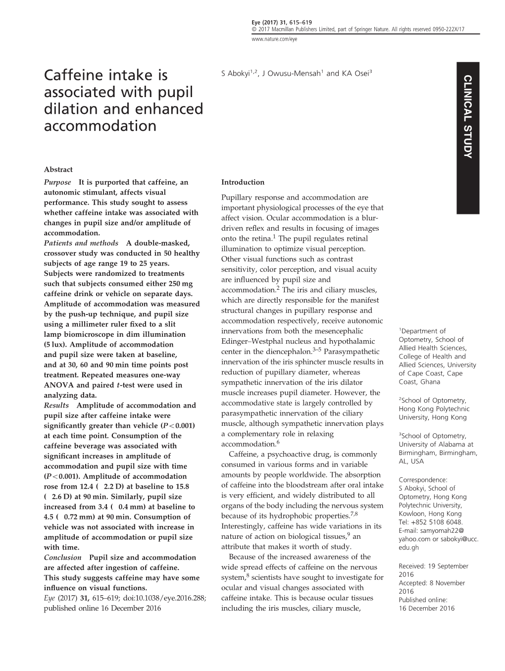 Caffeine Intake Is Associated with Pupil Dilation and Enhanced