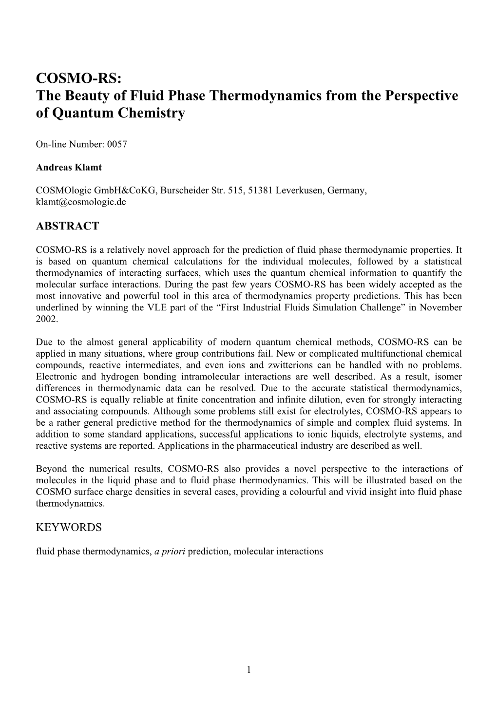 COSMO-RS: the Beauty of Fluid Phase Thermodynamics from the Perspective of Quantum Chemistry