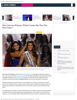 Which Country Has the Most Miss Universe Crowns?