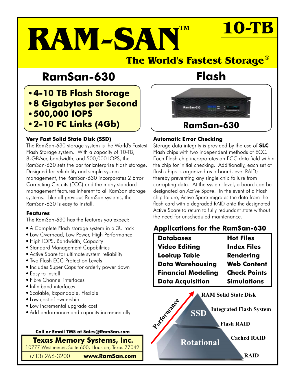 Texas Memory Systems Ramsan-630 Data Sheet