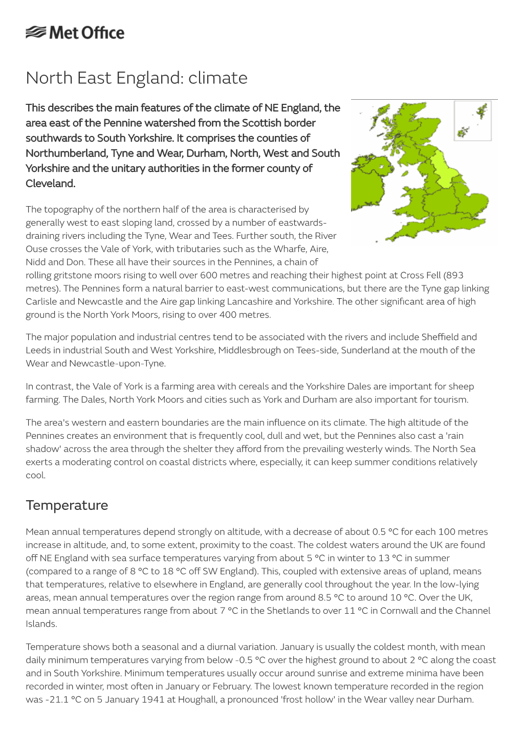 North East England: Climate