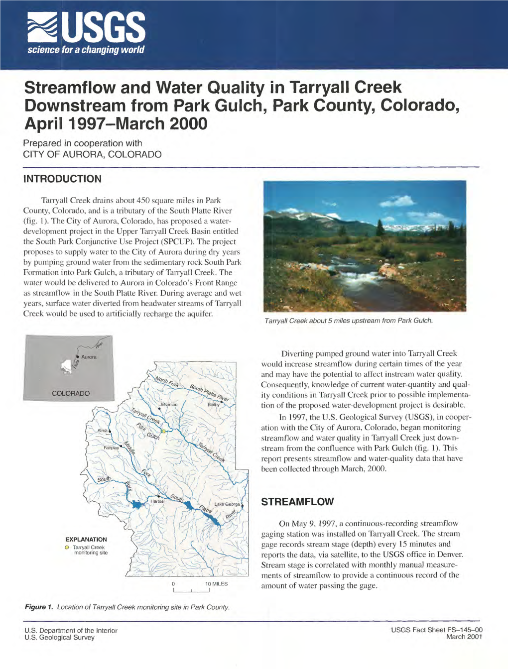 Streamflow and Water Quality in Tarryall Creek Downstream From