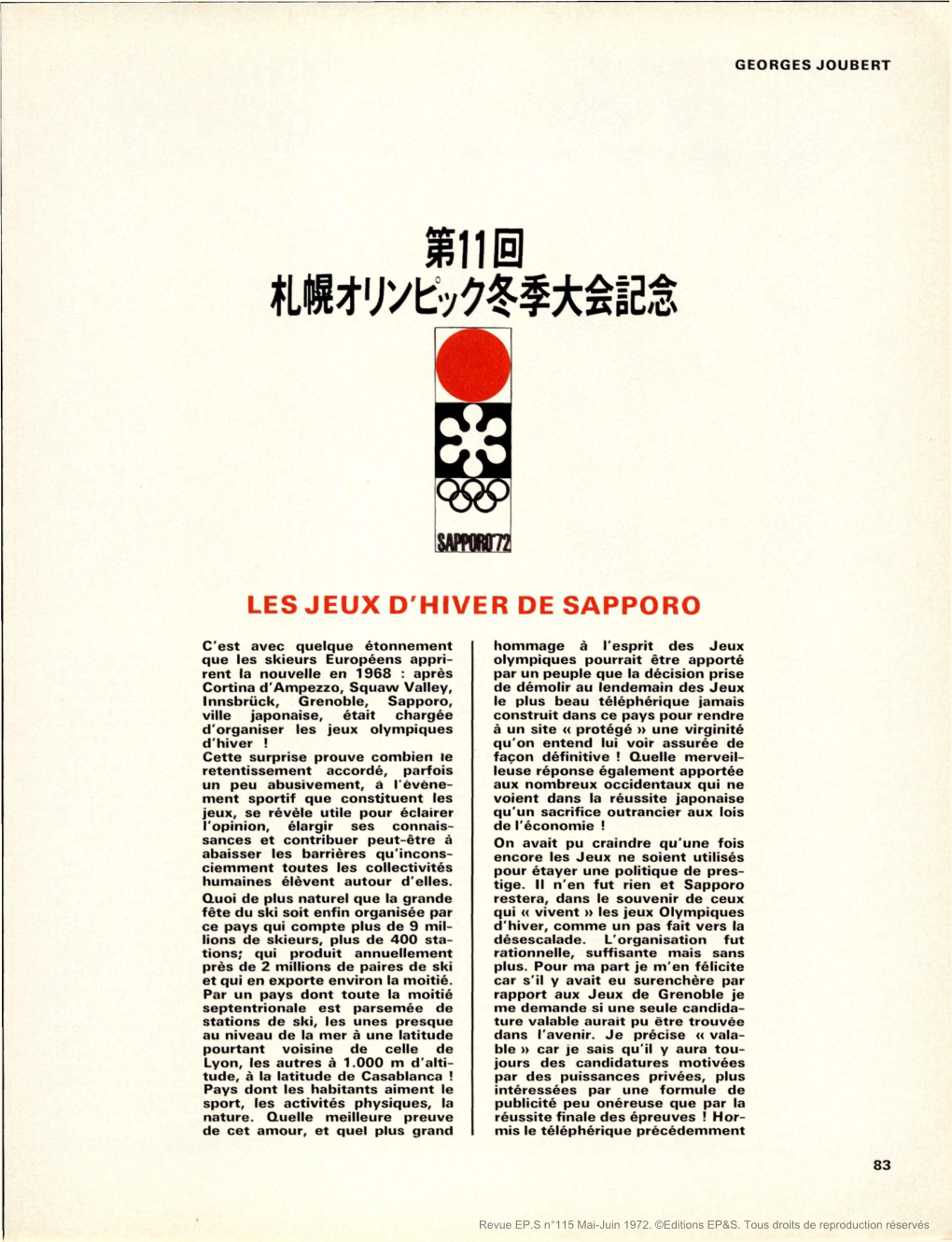 Les Jeux D'hiver De Sapporo