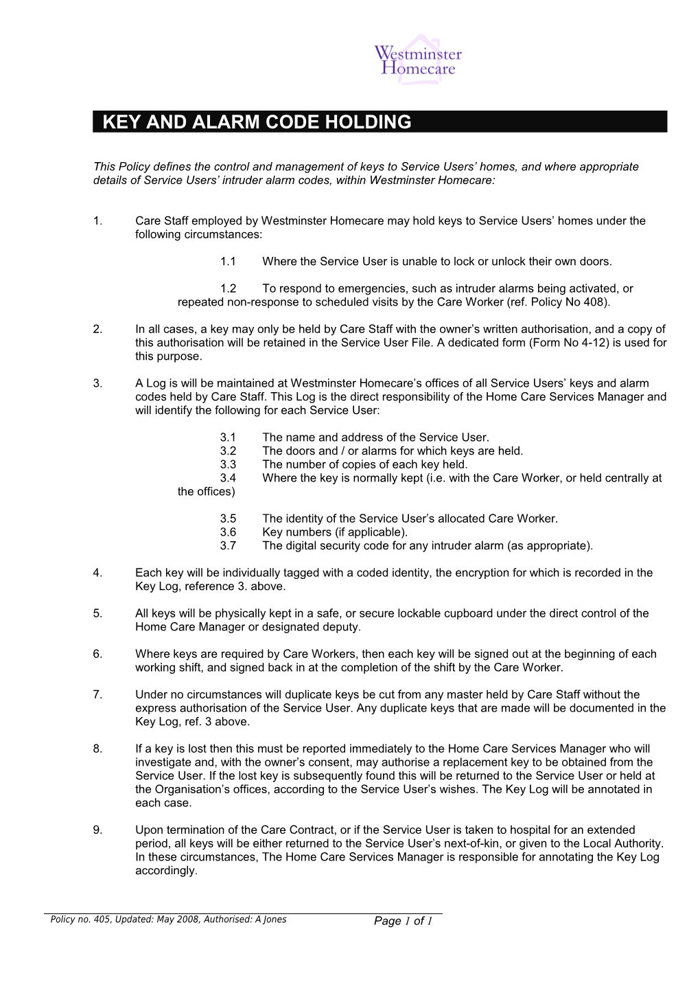 Key and Alarm Code Holding