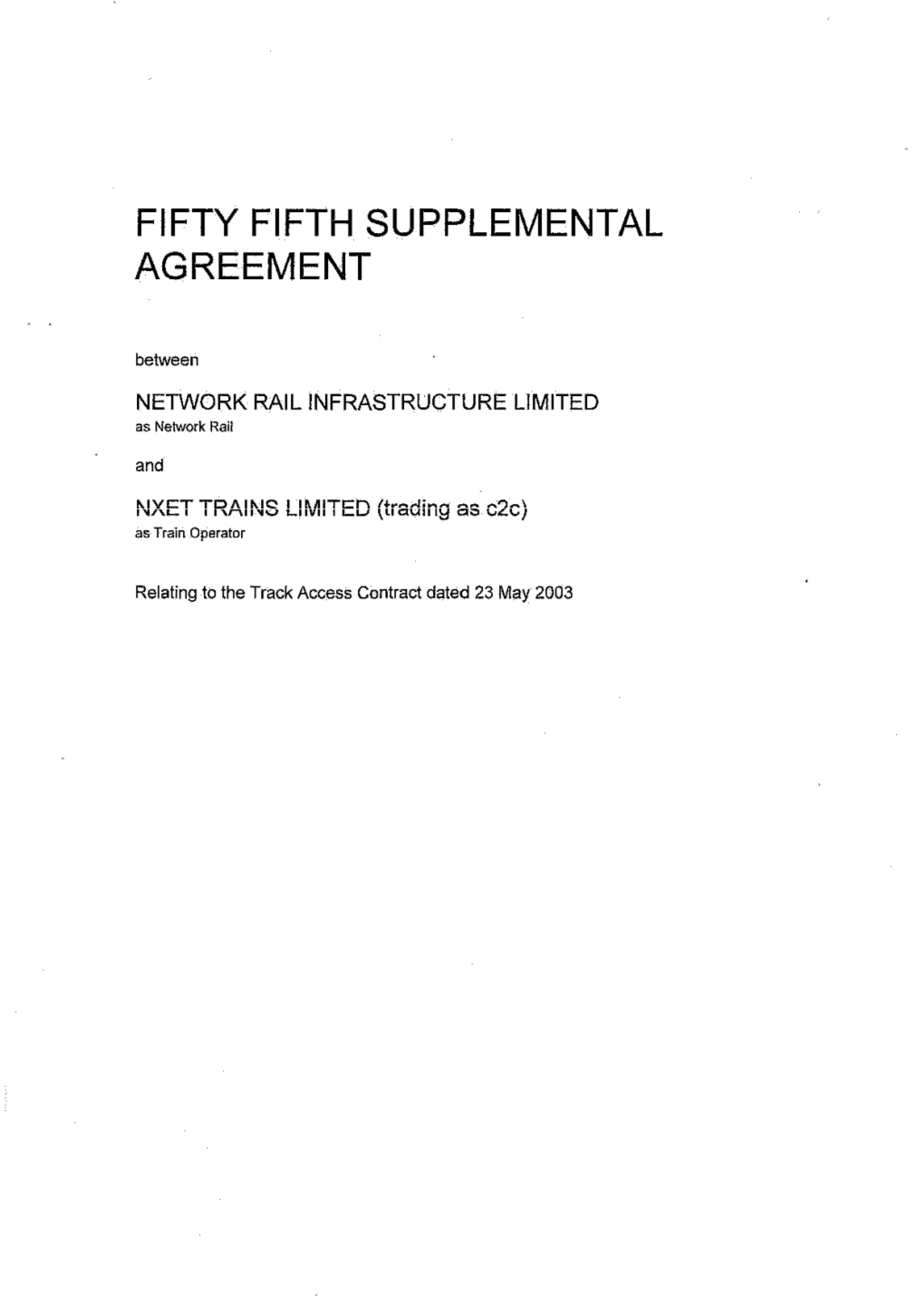 Fifty-Fifth Supplemental Agreement Track Access Contract Between NXET and Network Rail