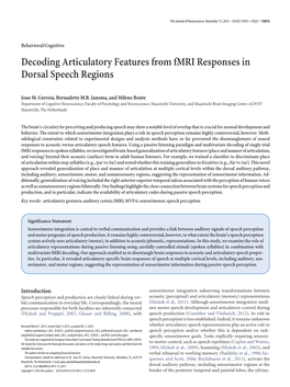 Decoding Articulatory Features from Fmri Responses in Dorsal Speech Regions